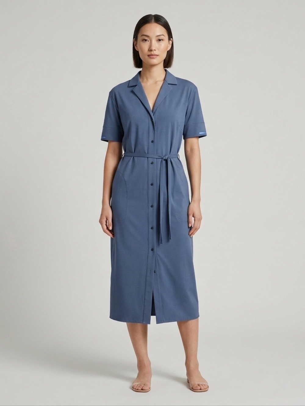Kit And Ace Blue Technical Midi Shirt Dress With Belt